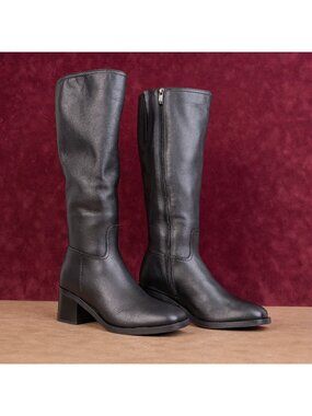 La Canadienne Women Jack Waterproof Festival Square Black Leather Zip Boots sz 7